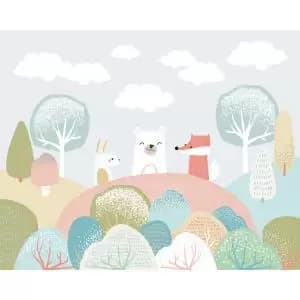 Woodland Friends Grey Wall Mural - 3.5m x 2.8m