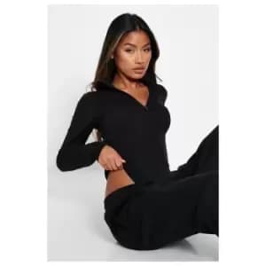 I Saw It First Cotton Rib High Neck Long Sleeve Zip Front Bodysuit - Black