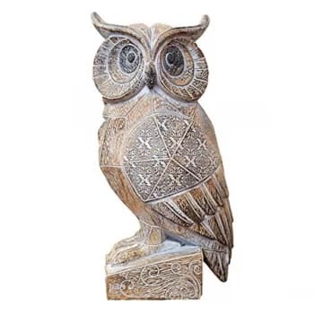Ornate Carved Wood Finish Owl Ornament - 25cm
