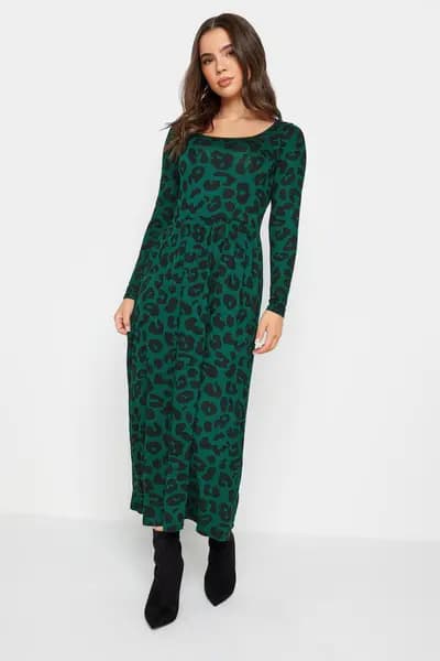 PixieGirl Petite Long Sleeve Midi Dress Dark Green