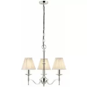 Avery Ceiling Pendant Chandelier Light 3 Lamp Bright Nickel & Beige Pleat Shade