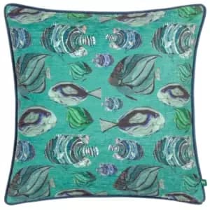 Abyss Fish Repeat Cushion Teal, Teal / 43 x 43cm / Polyester Filled
