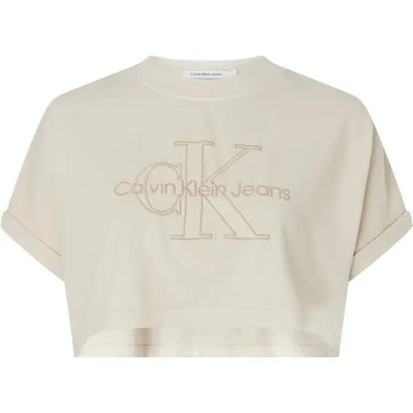 Calvin Klein Jeans Embroidered Monologo Cropped Tee - Beige 10