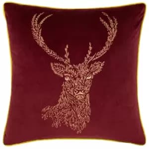 Forest Fauna Woodland Stag Square Cushion Burgundy/Gold, Burgundy/Gold / 50 x 50cm / Cover Only