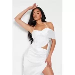 I Saw It First White Satin One Shoulder Drape Bardot Corset Co-Ord - White