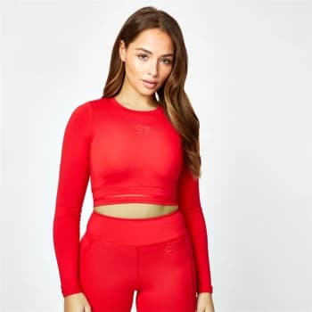 USA Pro X Courtney Black Long Sleeved Crop Top - Red