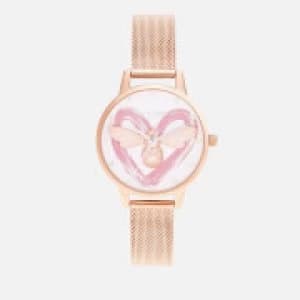 Olivia Burton Womens You Have My Heart Lucky Bee Watch - Silver & Rose Gold Mesh