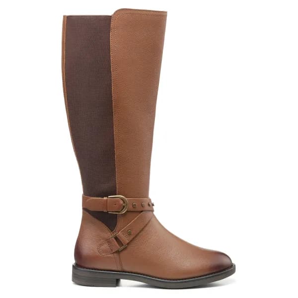 Hotter Dana Leather Mix Buckle Trim Knee Boots - Tan, Brown, Size 4, Women