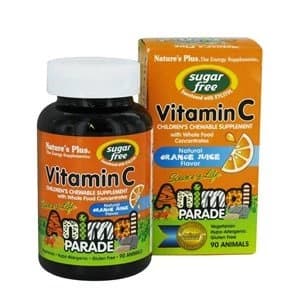 Natures Plus Source of Life Animal Parade Sugar Free Vitamin C Orange Juice Flavour 90 Chewable
