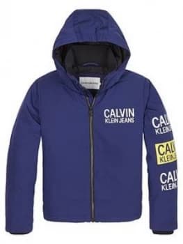 Calvin Klein Jeans Boys Stamp Logo Zip Through Hoodie - Blue