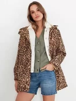 Joules Brookside Print Short Waterproof Jacket - Leopard Print, Size 10, Women