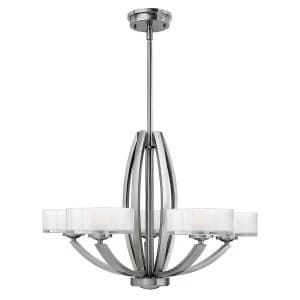 5 Light Multi Arm Chandelier Brushed Nickel Finish, G9