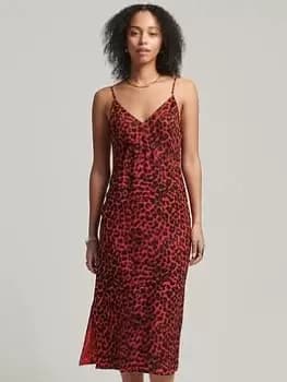 Superdry Vintage Midi Slip Dress - Red, Size 10, Women