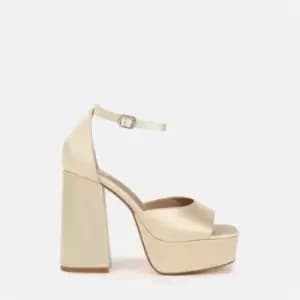 Missguided Extreme Platform Satin Heeled Sandals - Cream