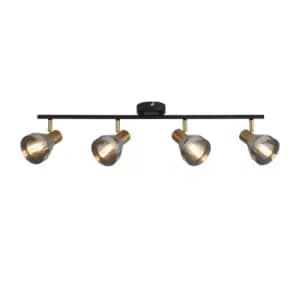 Westminster 4 Light Spotlight- Black, Satin Brass & Smoked Glass