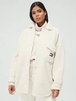 Tommy Jeans Oversized Sherpa Overshirt - Beige, Beige, Size S, Women