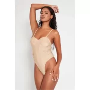 I Saw It First Stone Ruched Cupped Swimsuit - Brown