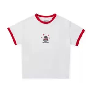 Star Wars Darth Love Womens Cropped Ringer T-Shirt - White Red - L - White Red
