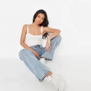 Missguided Tie Cami Strap Knit Top - White