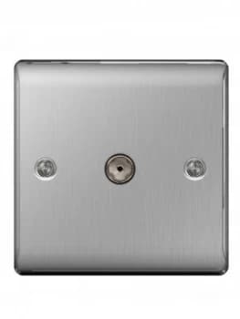 British General Brushed Steel 1 Gang Co-Axial Socket