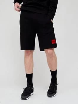 HUGO Diz Red Patch Logo Jersey Shorts - Black, Size L, Men