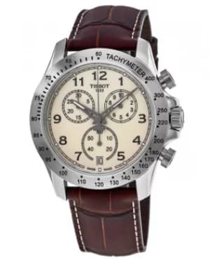 Tissot V8 Quartz Chronograph Ivory Dial Brown Leather Mens Watch T106.417.16.262.00 T106.417.16.262.00