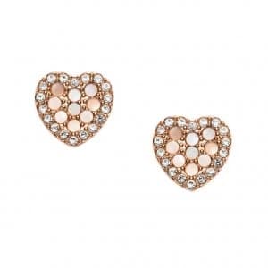 Fossil Ladies Rose Gold Tone MOP Heart Stud Earrings