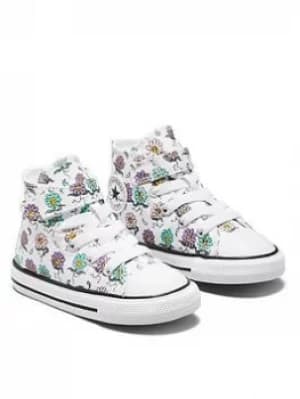 Converse Chuck Taylor All Star Floral 1v Hi Infant Trainer, White/Purple, Size 5