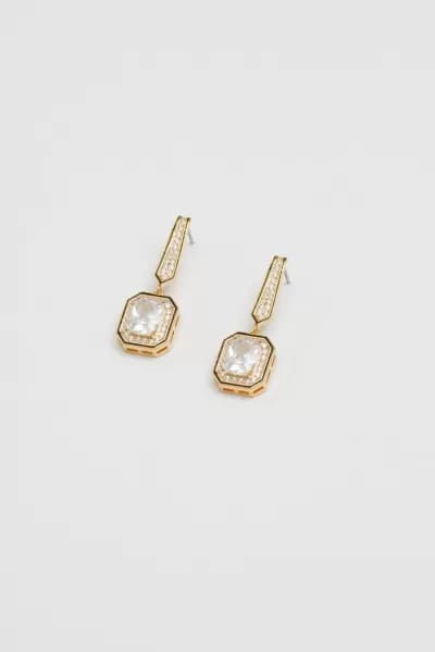 Gold Plated Cubic Zirconia And Jet Enamel Drop Earrings