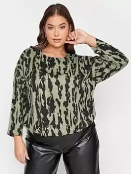 Yours Dip Back Tee Aop Khaki Smudge Print, Green, Size 20, Women