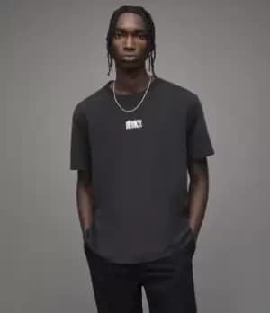 AllSaints Mens Refract Crew T-Shirt, Washed Black, Size: M