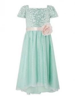 Monsoon Girls Sara Flutter Sleeve Dress - Duck Egg