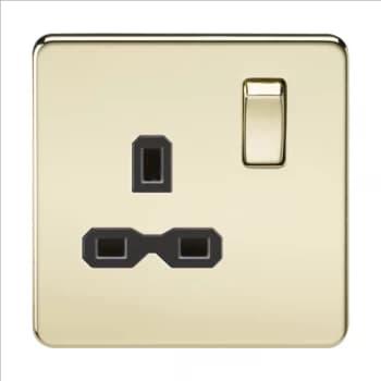 KnightsBridge 1G DP 13A Screwless Polished Brass 230V UK 3 Pin Switched Electrical Wall Socket - White Insert