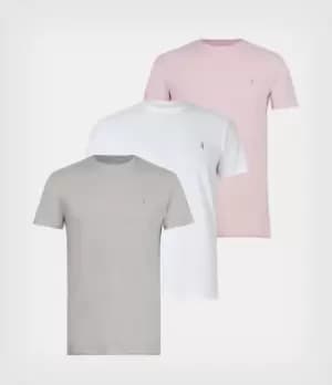 AllSaints Mens Tonic Crew T-Shirt 3 Pack, Pink/wht/ash Blue, Size: M