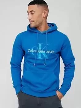 Calvin Klein Jeans Seasonal Monologo Regular Overhead Hoodie - Blue, Size 2XL, Men