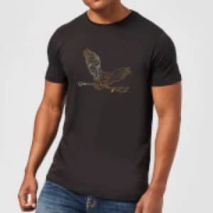 Harry Potter Hedwig Broom Gold Mens T-Shirt - Black