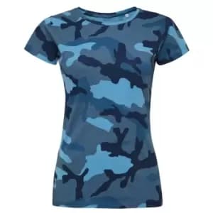 SOLS Womens/Ladies Camo Short Sleeve T-Shirt (L) (Blue Camo)