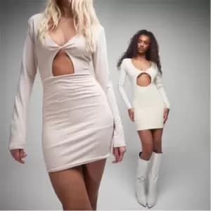 Missguided Twist Front Cut Out Bodycon Mini Dress - Beige