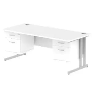 Impulse 1800 Rectangle Silver Cant Leg Desk White 2 x 2 Drawer Fixed