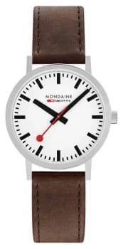 Mondaine Classic 40 Mm Brown Leather Strap White Dial Watch