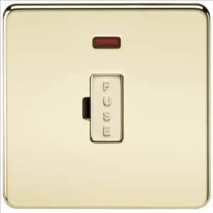 KnightsBridge 13A Screwless Polished Brass Fused Spur Connector Unit with Neon