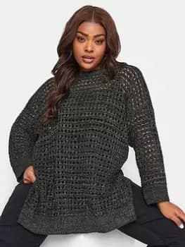 Yours Yours Side Split Lurex Jumper Black/silv, Black, Size 14-16, Women