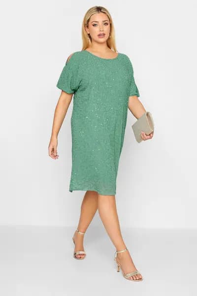 Yours Embellished Shift Dress Pale Green