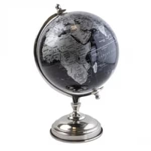 Large Globe on Metal Stand Black and Silver 32cm