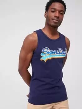 Superdry Vintage Logo Seasonal Vest - Navy Size M Men