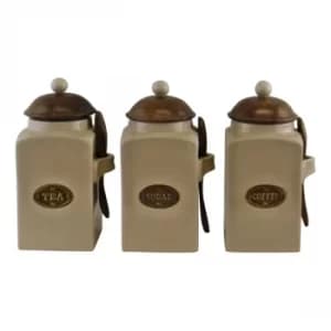 Large Tea, Coffee & Sugar Canisters With Spoons