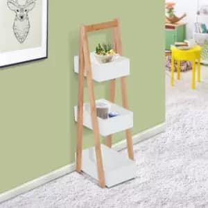 HOMCOM Bathroom Rack, A shape Bamboo 3-Tier Storage Unit, Shelving Organizer - White