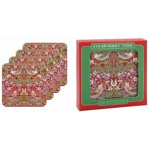 William Morris Strawberry Thief Red Set Of 4 Coasters By Lesser & Pavey