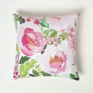 HOMESCAPES Pink Peony Outdoor Cushion 45 x 45cm - Pink & Green