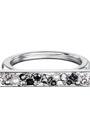Ladies Karl Lagerfeld Silver Plated Scattered Crystal Bar Ring Size N 5378334